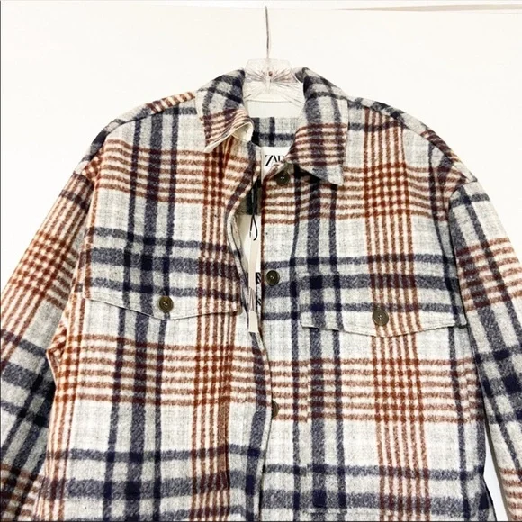NEW Zara Plaid Check Longline Overshirt Shirt Jacket Shacket Size Small S - Picture 5 of 9